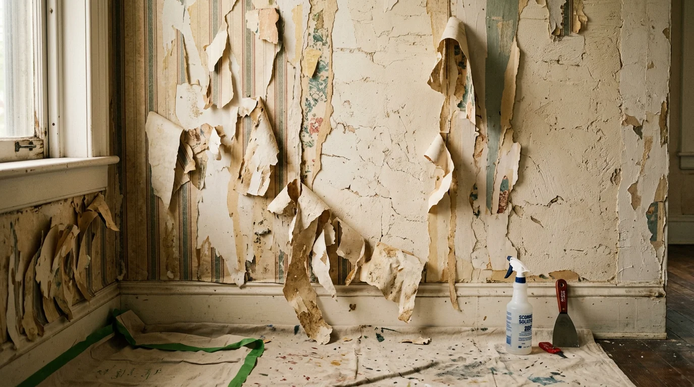 A Pennsylvania home interior showing a freshly stripped wall with all wallpaper and adhesive residue removed, ready for primer and paint. The clean, smooth surface reflects careful wallpaper removal work by Gigliotti Painting LLC.